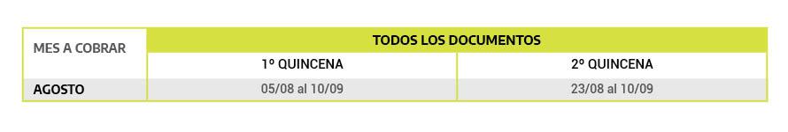 CALENDARIO DE PAGO AGOSTO PagoUnico